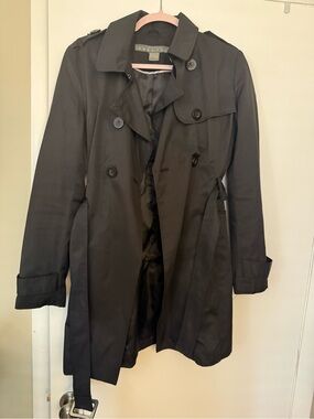 Kenneth Cole Reaction Black Double-Breasted Trench with Belt